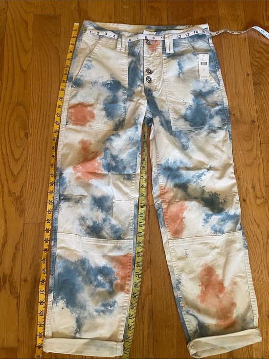 Pilcro Pants - Pilcro Women's Cropped Painter Pants in Cream with Blue & Rust Tie-Dye